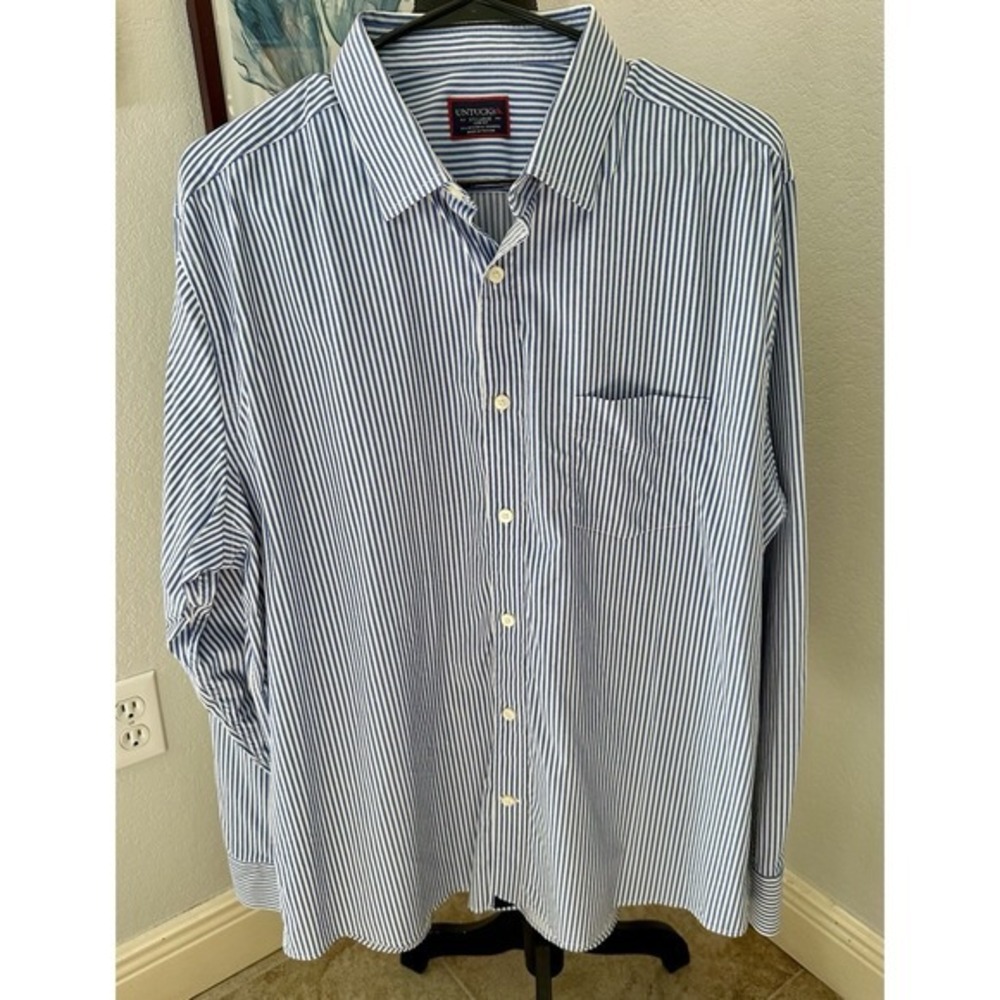 UNTUCKIT Shirt Mens 2XL Blue Stripe Long Sleeve Wrinkle Free